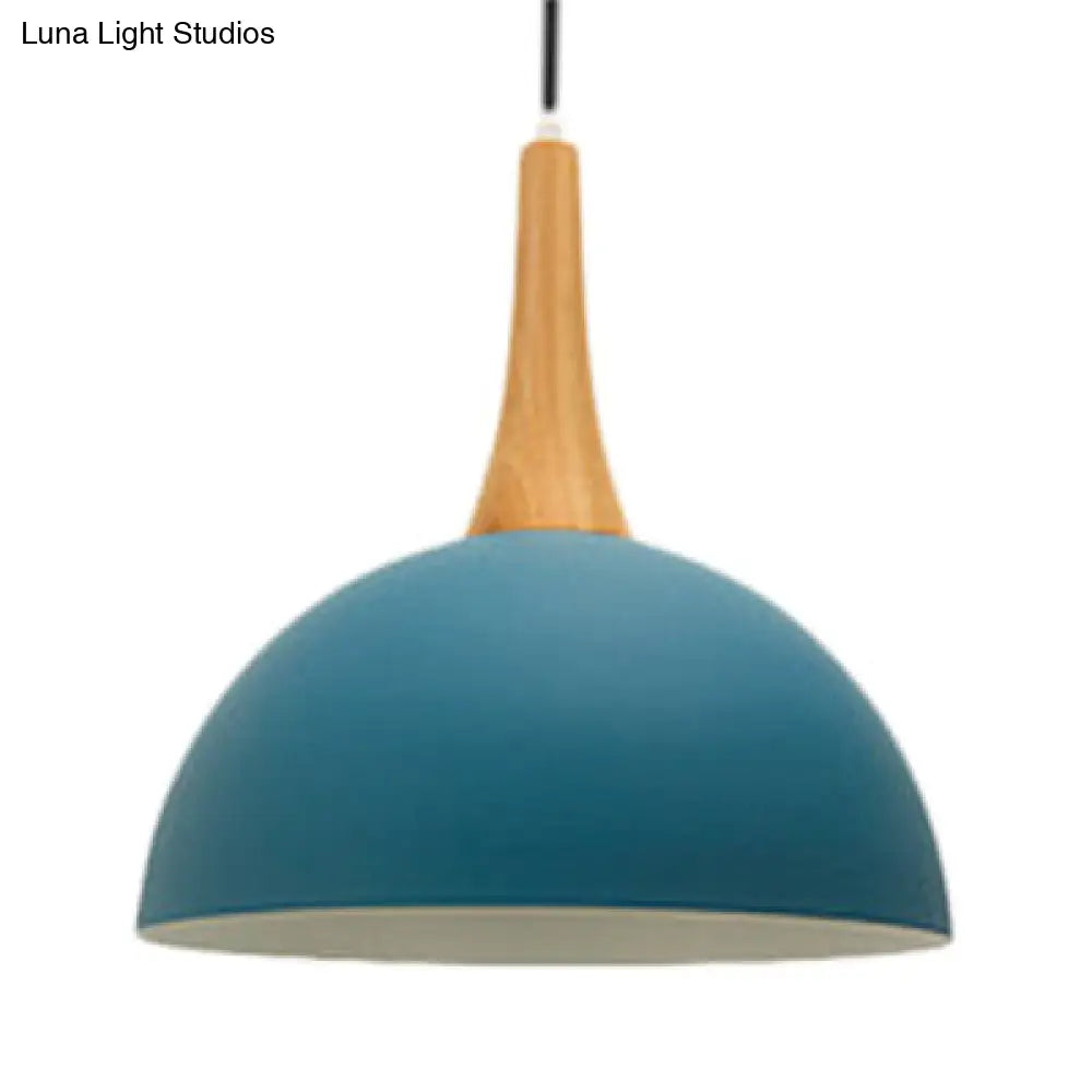 Macaron Aluminum Pendant Lamp With Single Bulb - Dark Blue/Light Blue/Pink Shade For Living Room