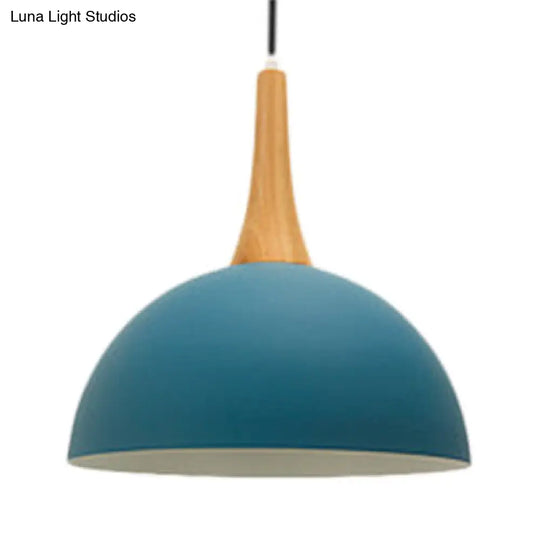 Macaron Aluminum Pendant Lamp With Single Bulb - Dark Blue/Light Blue/Pink Shade For Living Room