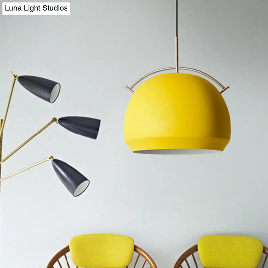 Macaron Hanging Pendant Light: Aluminum Dome/Bell Drop Lamp With Curved Handle - 1 Bulb