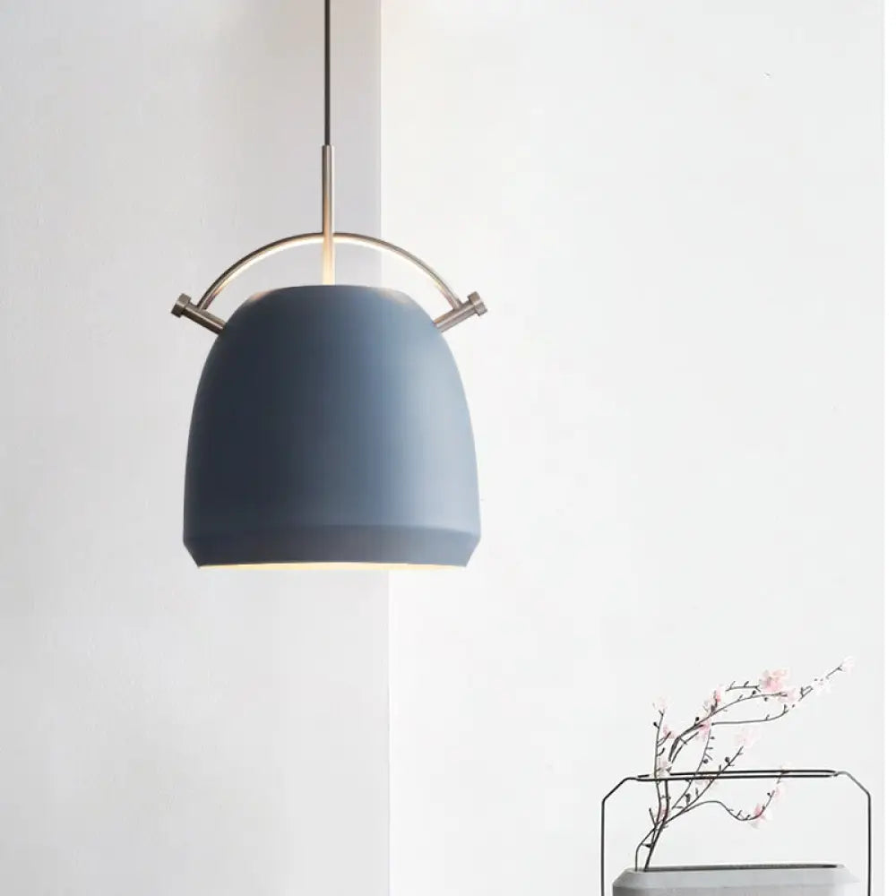 Macaron Hanging Pendant Light: Aluminum Dome/Bell Drop Lamp With Curved Handle - 1 Bulb