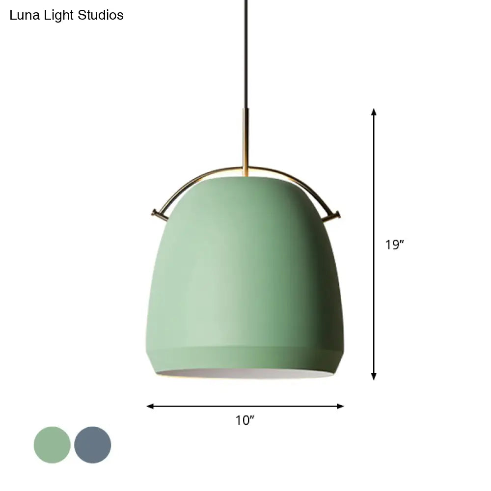 Macaron Hanging Pendant Light: Aluminum Dome/Bell Drop Lamp With Curved Handle - 1 Bulb