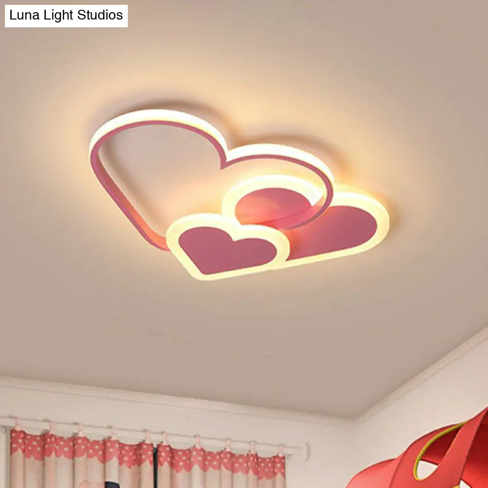 Macaron Heart Led Flush Ceiling Light: Kindergarten Light Fixture Pink / Small Warm