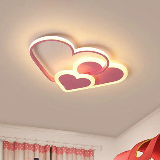 Macaron Heart Led Flush Ceiling Light: Kindergarten Light Fixture Pink / Small Warm