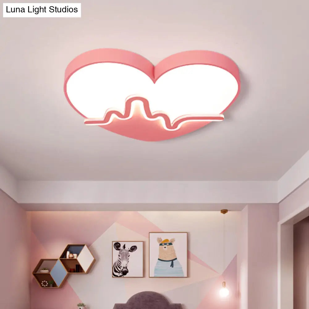 Macaron Heartbeat Acrylic Led Flushmount Ceiling Lamp - White/Pink/Gold Child Bedroom Pink