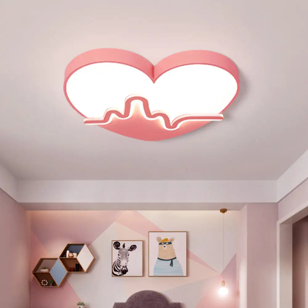 Macaron Heartbeat Acrylic Led Flushmount Ceiling Lamp - White/Pink/Gold Child Bedroom Pink