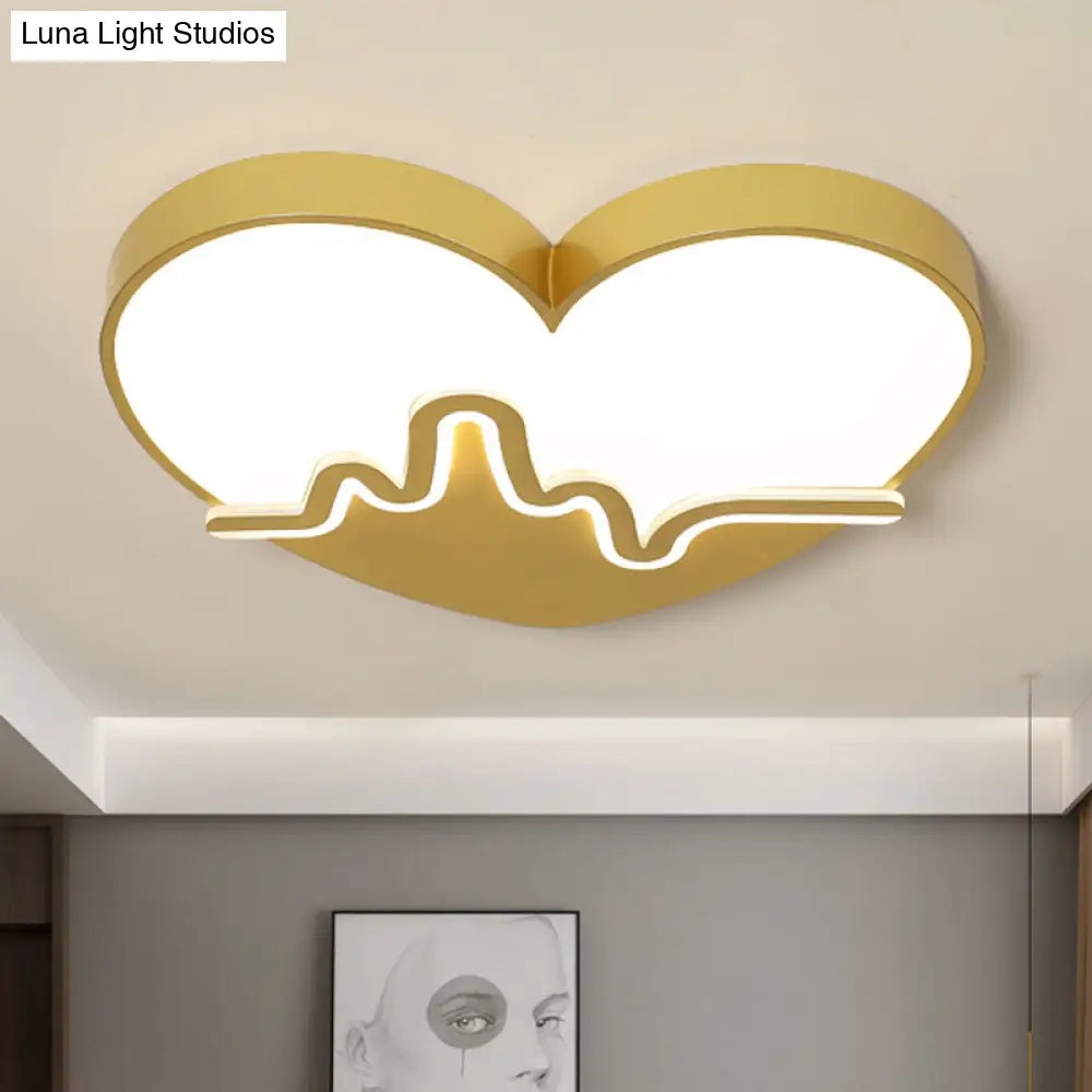 Macaron Heartbeat Acrylic Led Flushmount Ceiling Lamp - White/Pink/Gold Child Bedroom Gold