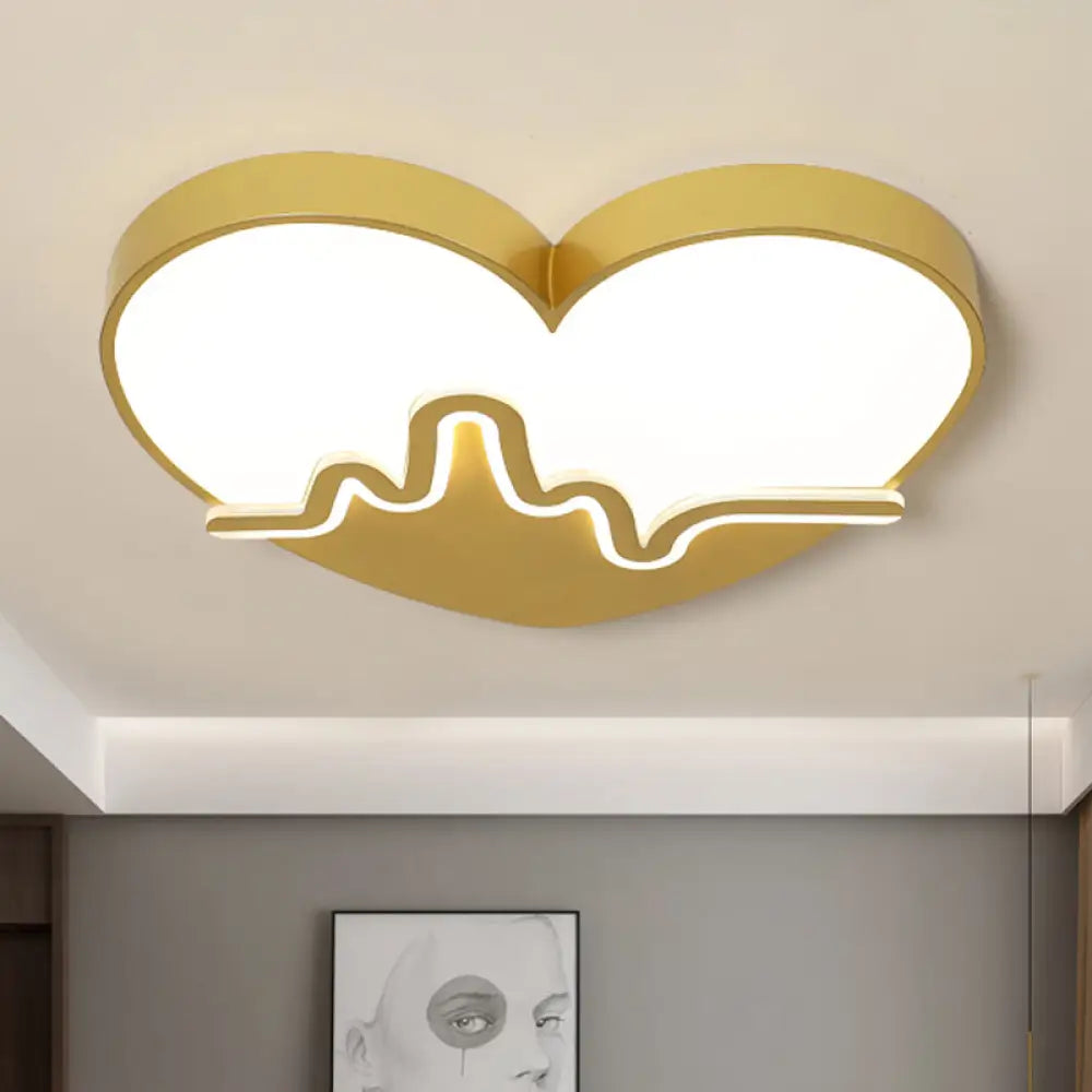 Macaron Heartbeat Acrylic Led Flushmount Ceiling Lamp - White/Pink/Gold Child Bedroom Gold
