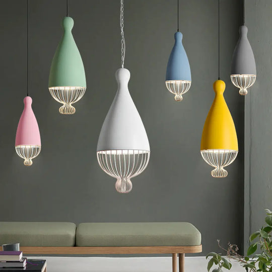 Macaron Inverted Balloon Pendant Light With Wire Cage And 1 Head In Grey/Pink/Blue Yellow