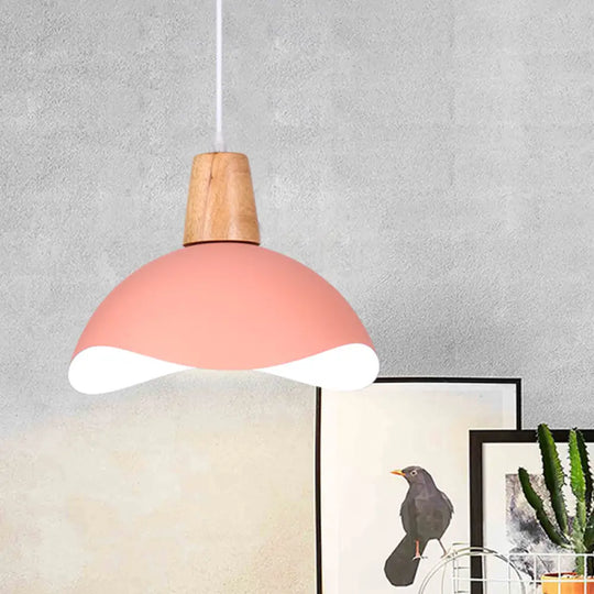 Macaron Iron 1-Light Waving Dome Pendant Lamp In Pink/Yellow/Green Finish For Dining Room Pink