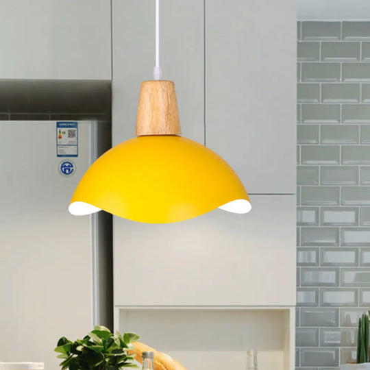 Macaron Iron 1-Light Waving Dome Pendant Lamp In Pink/Yellow/Green Finish For Dining Room Yellow