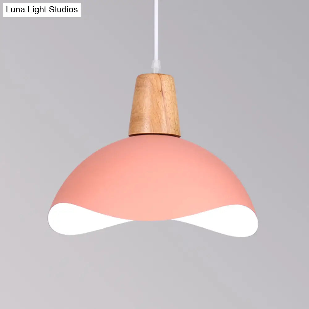 Macaron Iron 1-Light Waving Dome Pendant Lamp In Pink/Yellow/Green Finish For Dining Room