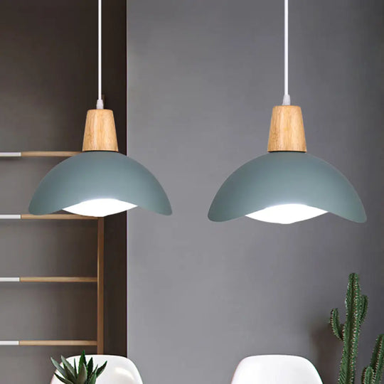 Macaron Iron 1-Light Waving Dome Pendant Lamp In Pink/Yellow/Green Finish For Dining Room Aqua