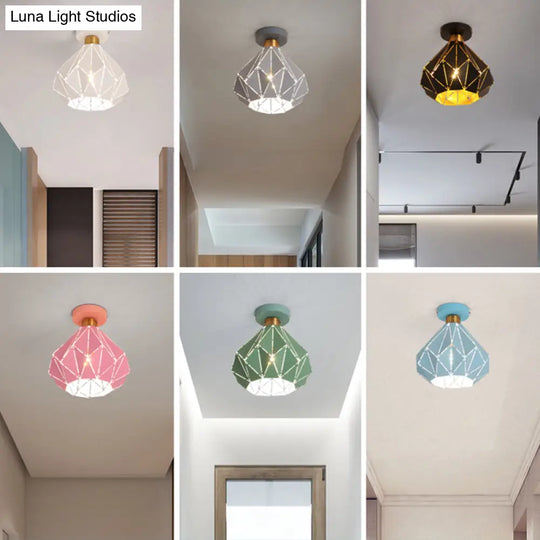 Macaron Iron Ceiling Light: Laser - Cut Diamond Shape Semi Flush Mount 1 Head For Corridors