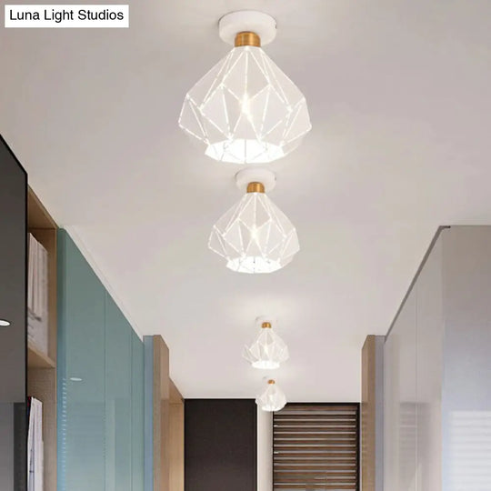 Macaron Iron Ceiling Light: Laser-Cut Diamond Shape Semi Flush Mount 1 Head For Corridors