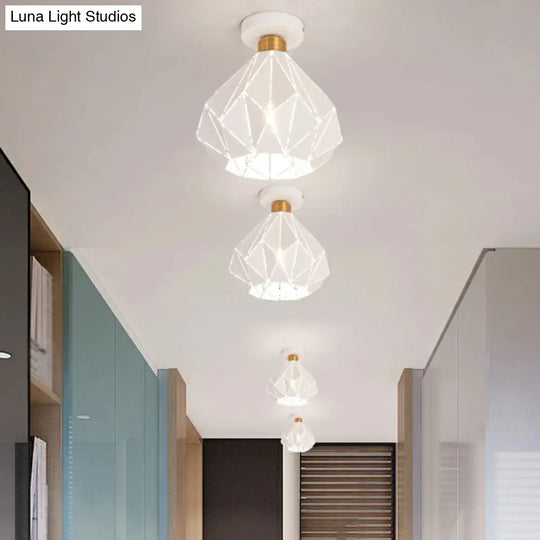 Macaron Iron Ceiling Light: Laser - Cut Diamond Shape Semi Flush Mount 1 Head For Corridors