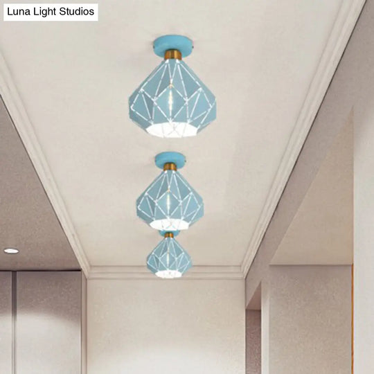 Macaron Iron Ceiling Light: Laser-Cut Diamond Shape Semi Flush Mount 1 Head For Corridors