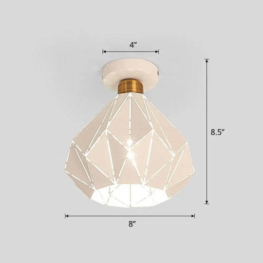 Macaron Iron Ceiling Light: Laser - Cut Diamond Shape Semi Flush Mount 1 Head For Corridors White