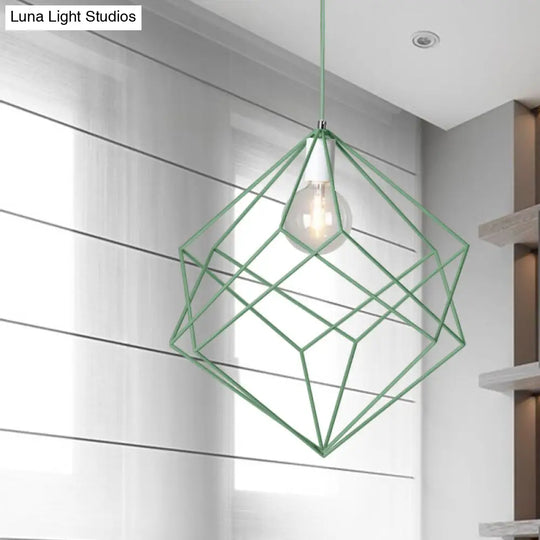 Macaron Cube Cage Pendant Light - Stylish Iron Undertint Hanging Lamp For Dining Table And Hallway