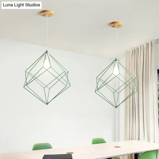 Macaron Cube Cage Pendant Light - Stylish Iron Undertint Hanging Lamp For Dining Table And Hallway