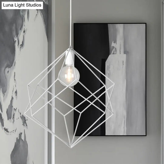 Macaron Cube Cage Pendant Light - Stylish Iron Undertint Hanging Lamp For Dining Table And Hallway