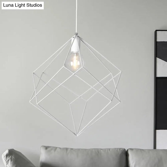 Macaron Cube Cage Pendant Light - Stylish Iron Undertint Hanging Lamp For Dining Table And Hallway