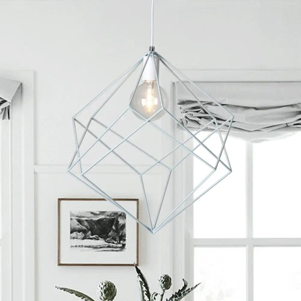 Macaron Iron Cube Pendant Light - Stylish Dining Table And Hallway Hanging Lamp Blue