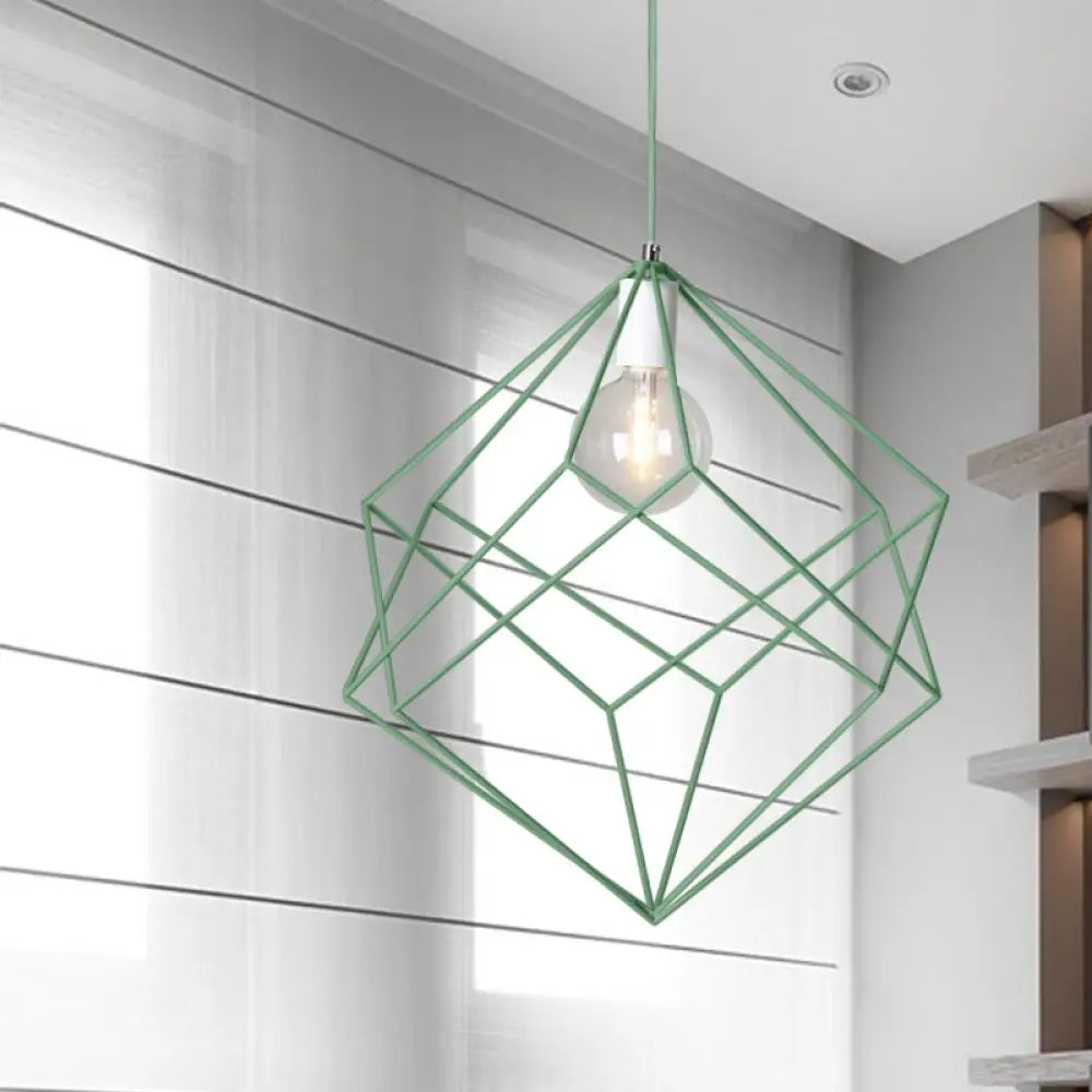 Macaron Iron Cube Pendant Light - Stylish Dining Table And Hallway Hanging Lamp Green