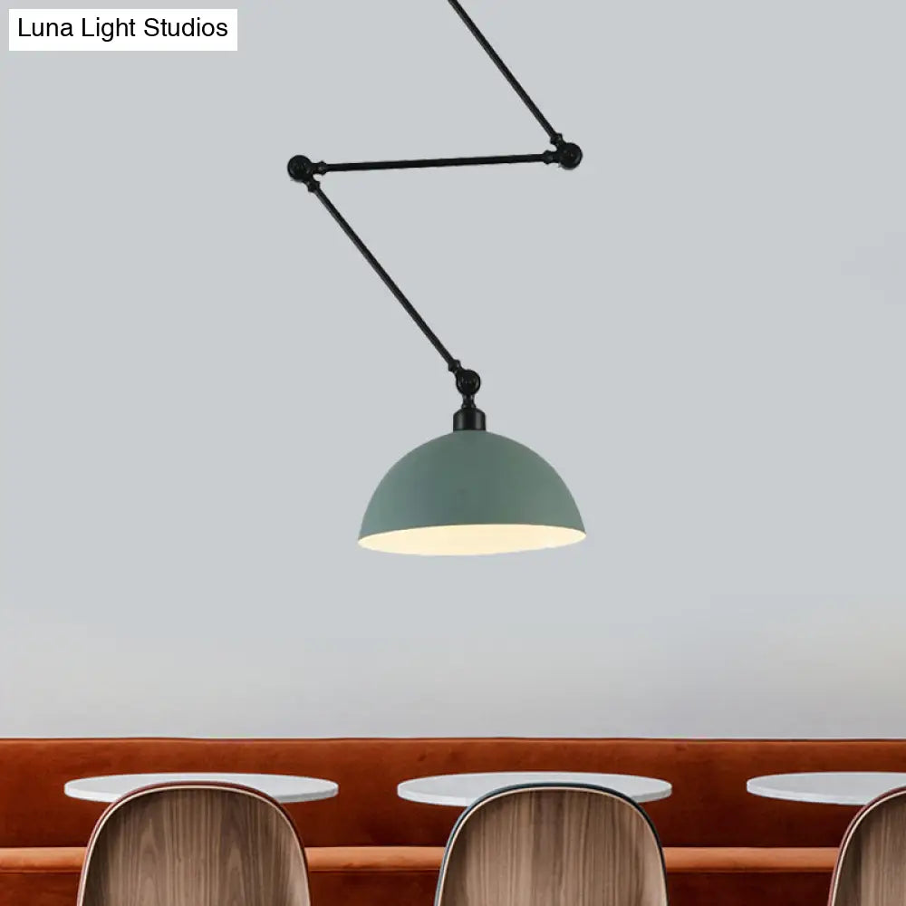 Macaron Iron Swing Arm Pendant Light With Vibrant Green/Red Bowl Shade - Ideal For Dining Tables