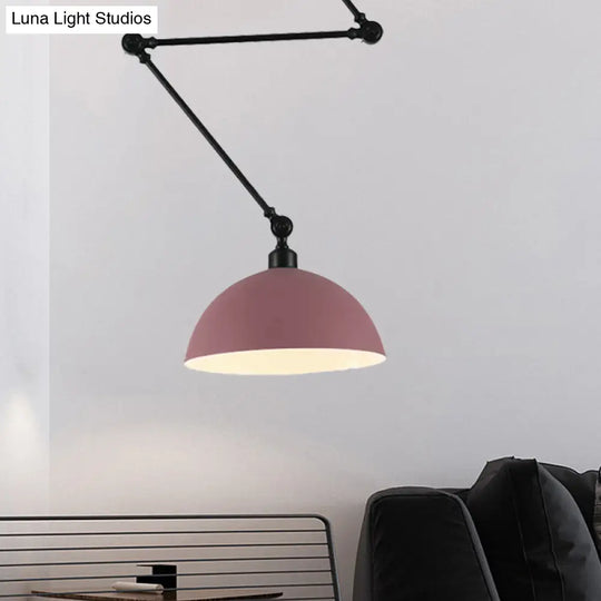 Macaron Iron Swing Arm Pendant Light With Vibrant Green/Red Bowl Shade - Ideal For Dining Tables Red