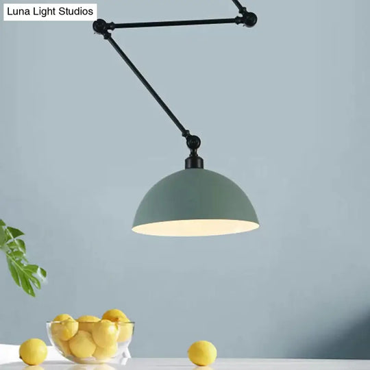 Macaron Iron Swing Arm Pendant Light With Vibrant Green/Red Bowl Shade - Ideal For Dining Tables