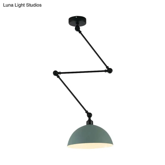 Macaron Iron Swing Arm Pendant Light With Vibrant Green/Red Bowl Shade - Ideal For Dining Tables