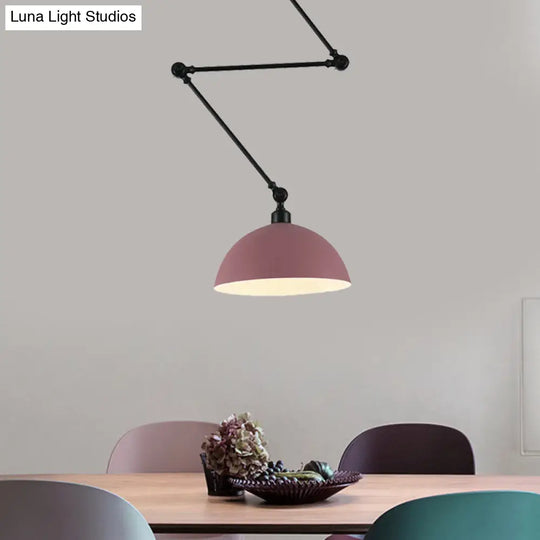 Macaron Iron Swing Arm Pendant Light With Vibrant Green/Red Bowl Shade - Ideal For Dining Tables