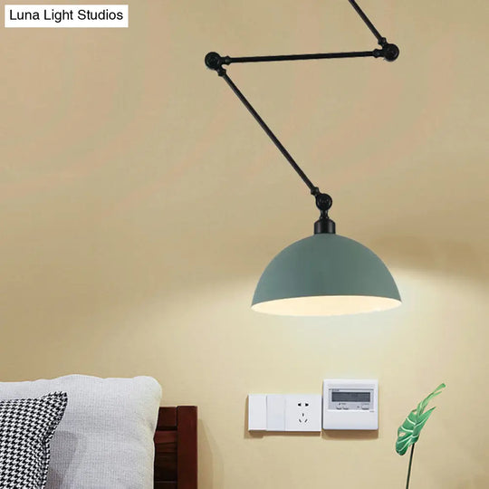 Macaron Iron Swing Arm Suspension Pendant Light With Green/Red Bowl Shade - Perfect For Dining