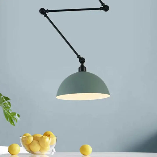 Macaron Iron Swing Arm Suspension Pendant Light With Green/Red Bowl Shade - Perfect For Dining