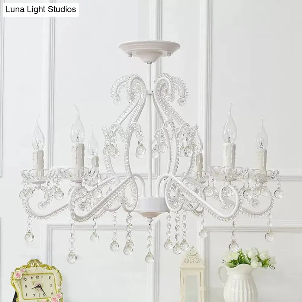 Macaron Kids Bedroom Chandelier- 6-Light Ceiling Fixture With Candle And Clear Crystal Decoration 6