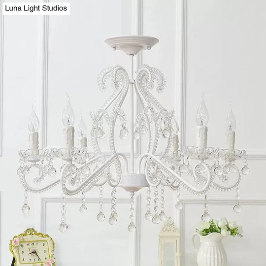 Macaron Kids Bedroom Chandelier- 6-Light Ceiling Fixture With Candle And Clear Crystal Decoration 6