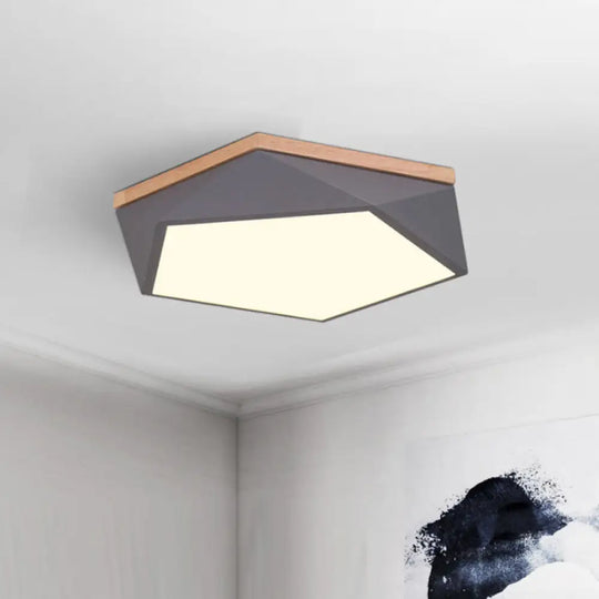 Macaron Led Ceiling Lamp In White/Grey/Green With Wood Canopy Grey / 16’
