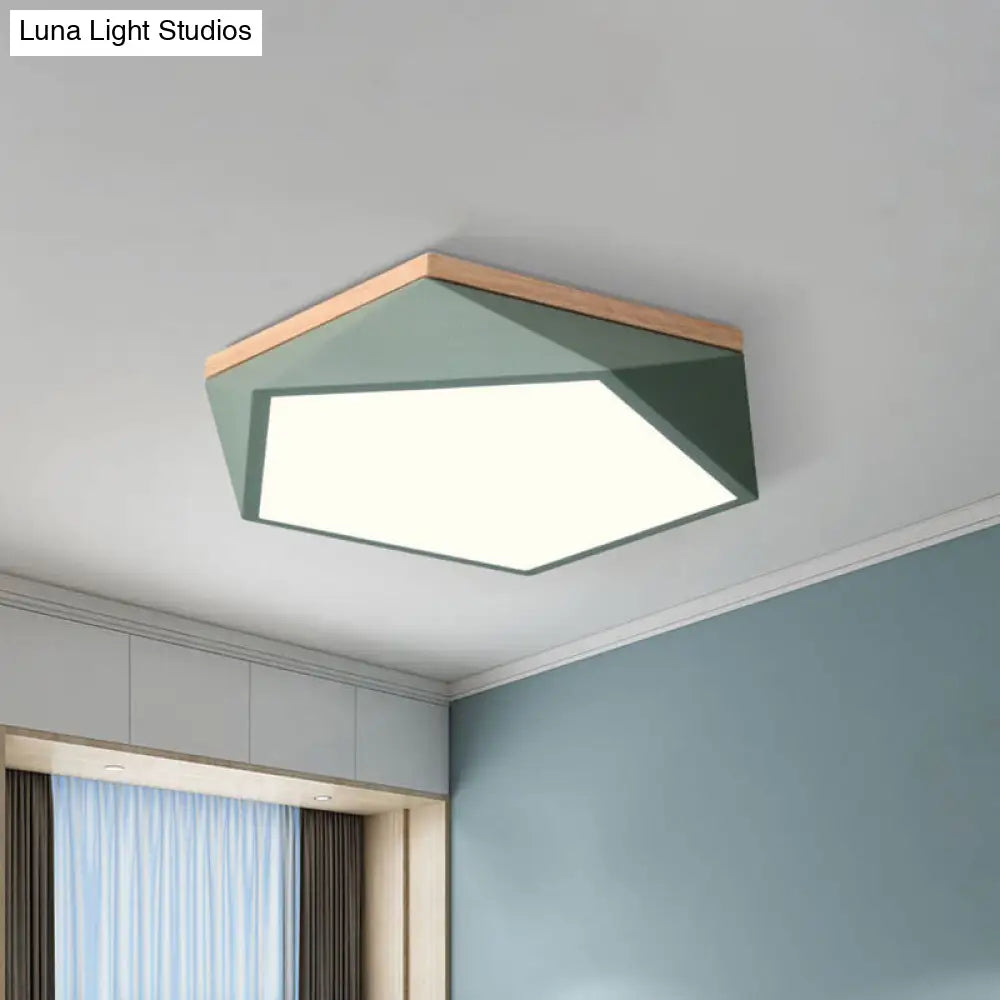 Macaron Led Ceiling Lamp In White/Grey/Green With Wood Canopy