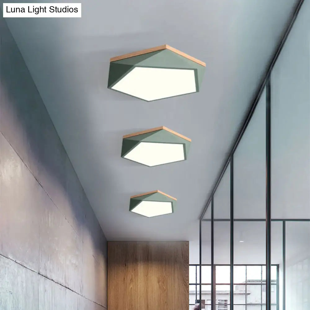 Macaron Led Ceiling Lamp In White/Grey/Green With Wood Canopy