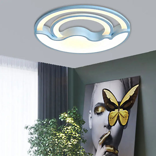 Macaron Led Ceiling Lamp - Modern Flush Mount Light For Child’s Bedroom Blue / Warm