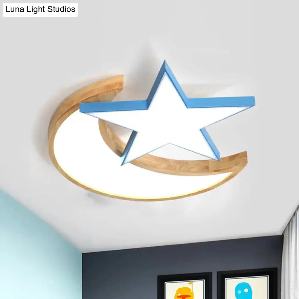 Macaron Led Ceiling Light With Moon And Star Design For Lovely Bedroom Décor Blue