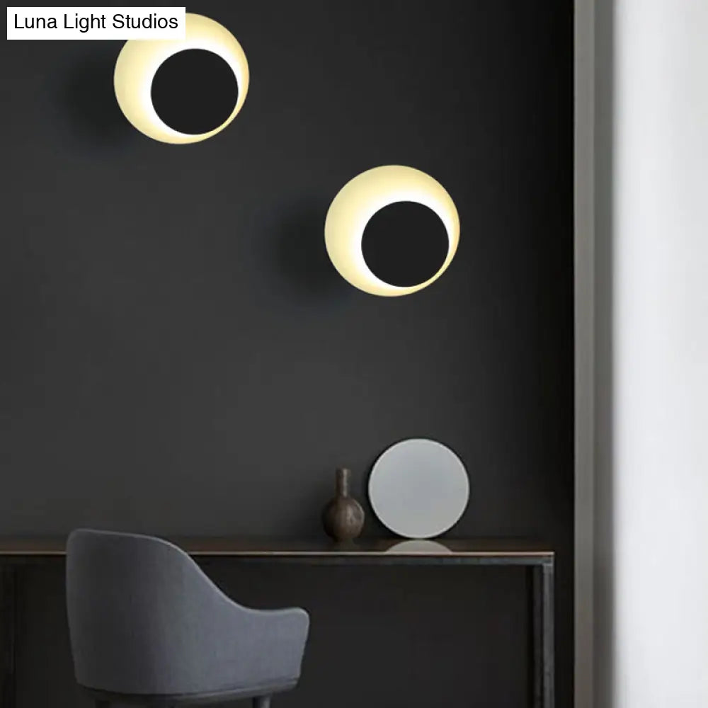 Macaron Led Circle Sconce Light In Black/Grey/Pink - Wall Mount Fixture (10/13 Dia)