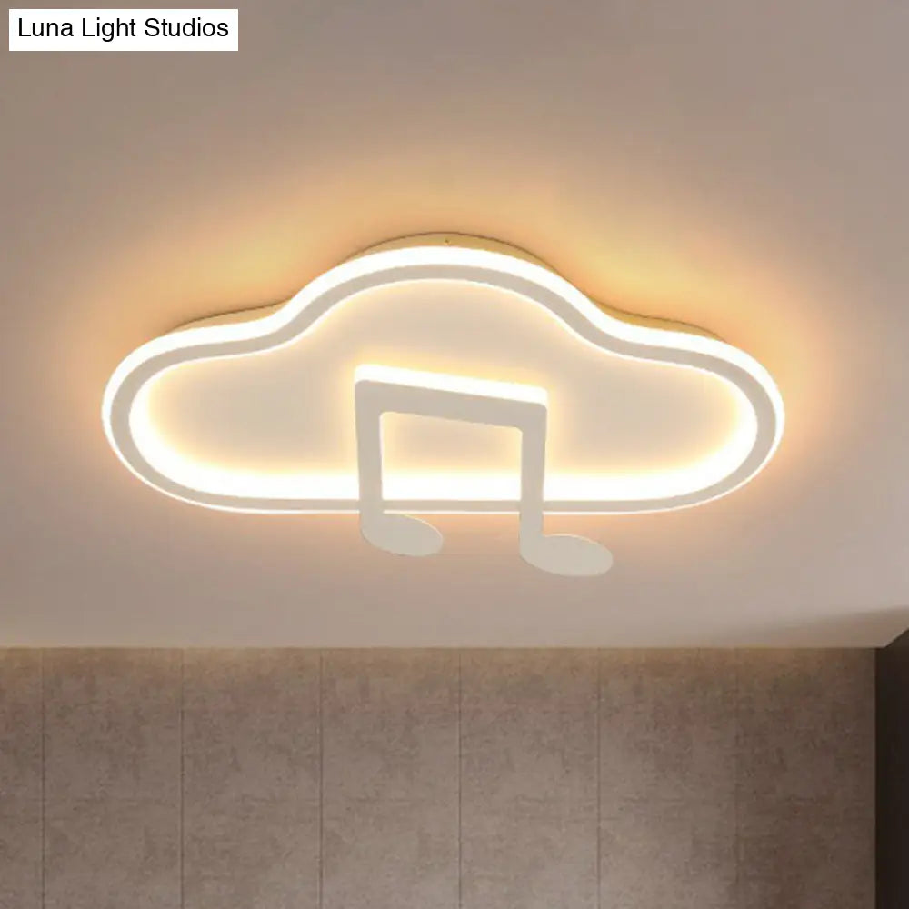 Macaron Led Flush Ceiling Light With Cloud And Musical Note Design White / Small