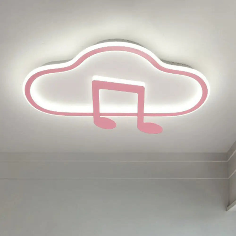 Macaron Led Flush Ceiling Light With Cloud And Musical Note Design Pink / Small Natural