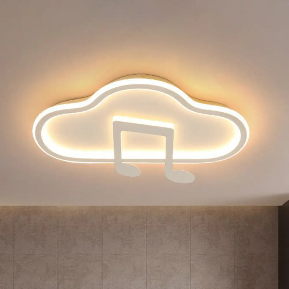 Macaron Led Flush Ceiling Light With Cloud And Musical Note Design White / Small