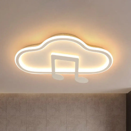 Macaron Led Flush Ceiling Light With Cloud And Musical Note Design White / Small