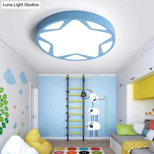 Macaron Loft Acrylic Ceiling Lamp: Candy Colored Flush Light For Child Bedroom Blue / 23.5