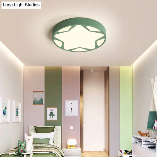 Macaron Loft Acrylic Ceiling Lamp: Candy Colored Flush Light For Child Bedroom Green / 19.5