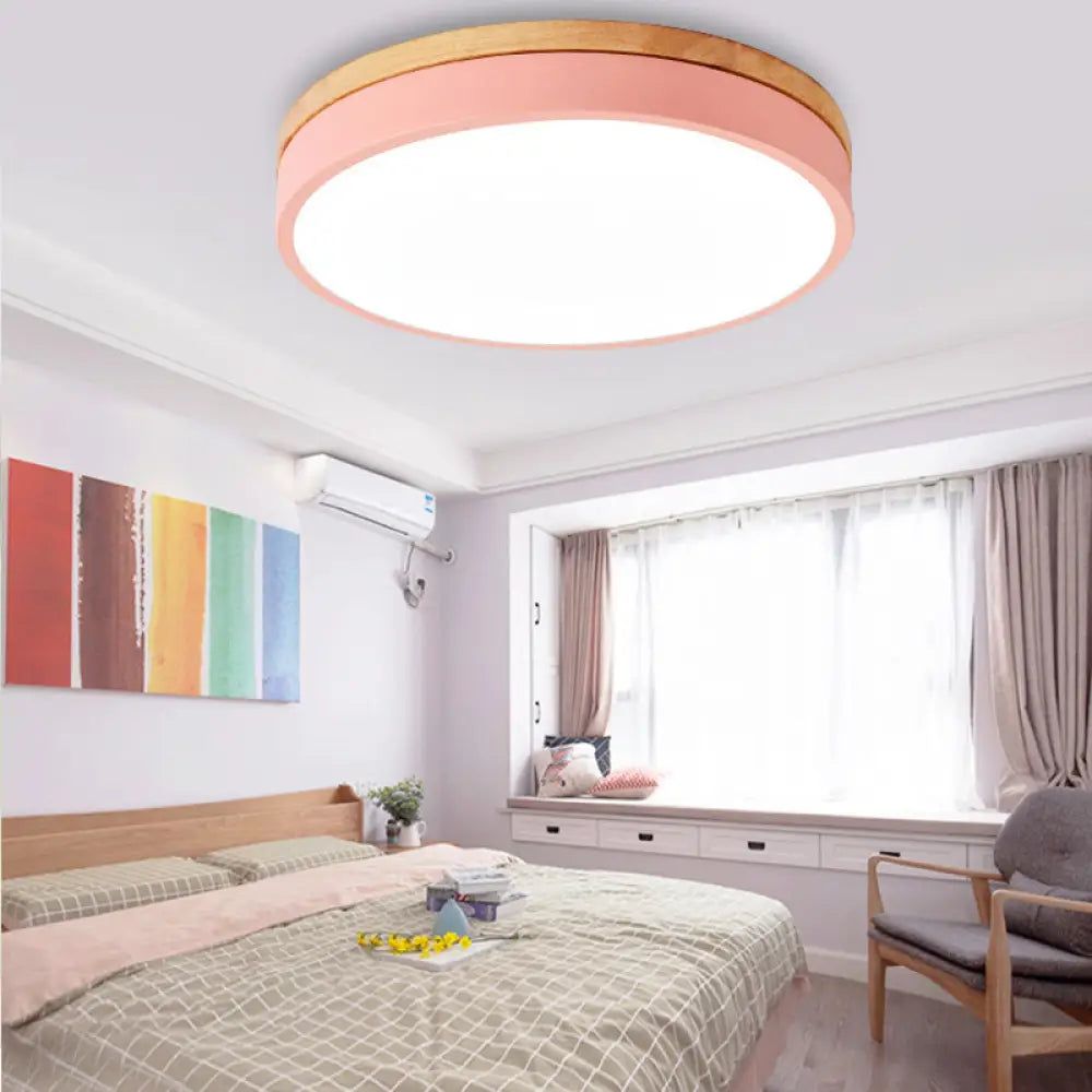 Macaron Loft Acrylic Ceiling Lamp: Candy-Colored Slim Circle Light For Child Bedroom Pink / 16’