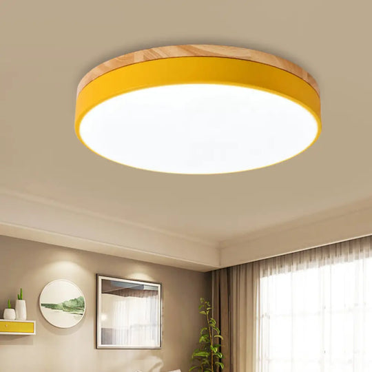 Macaron Loft Acrylic Ceiling Lamp: Candy-Colored Slim Circle Light For Child Bedroom Yellow / 16’